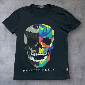 Philipp Plein Swarovski Multicolor Skull Graphic T-Shirt Black Slim Fit Men's XL